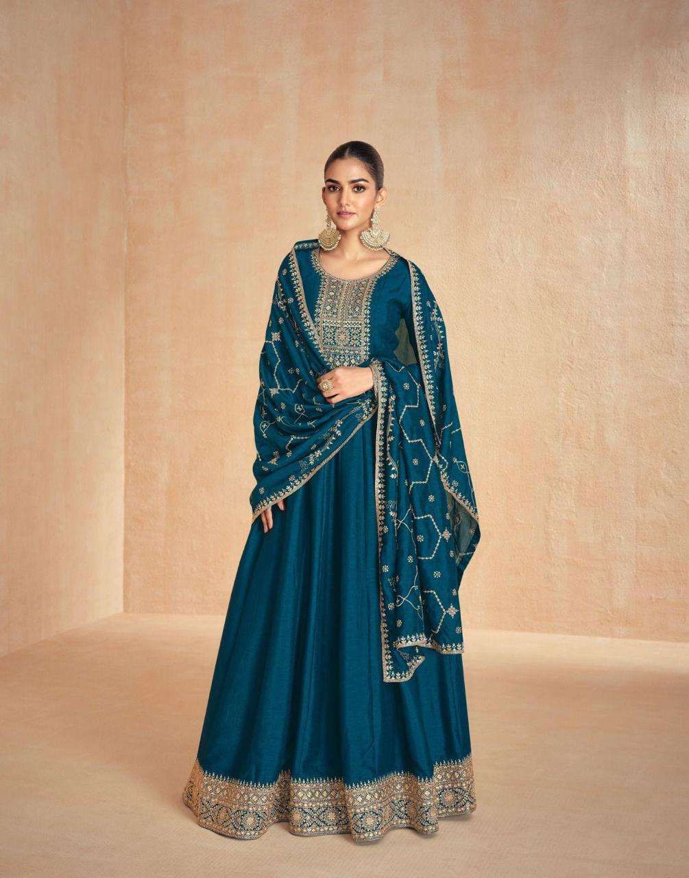 LATEST DESIGNER BLUE SILK ANARKALI GOWN FOR WEDDING PARTY WEAR SALWAR SUIT LONG GOWN SY TANISHA 10103