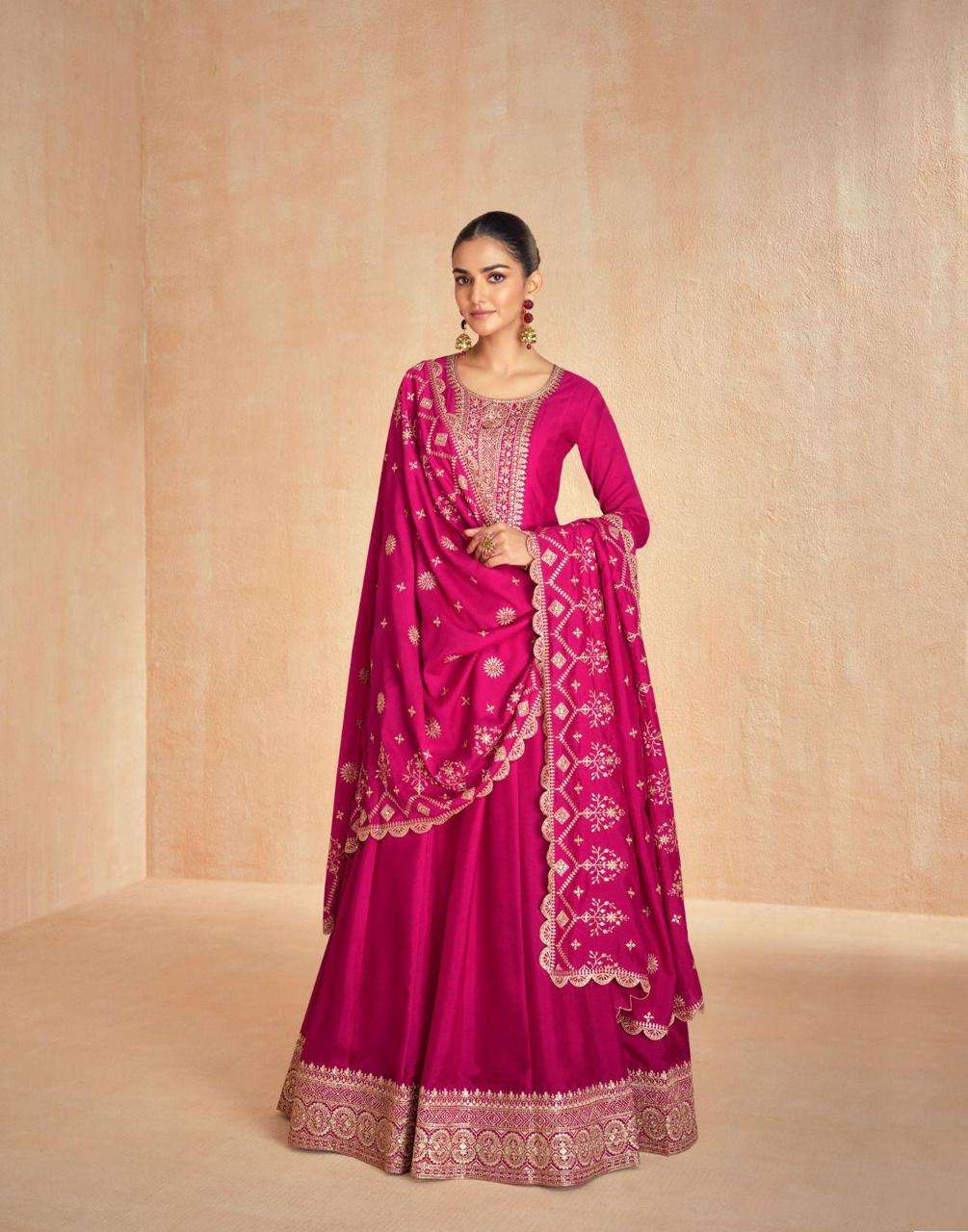 LATEST DESIGNER SILK RANI PINK ANARKALI GOWN FOR WEDDING PARTY WEAR SALWAR SUIT LONG GOWN SY TANISHA 10102