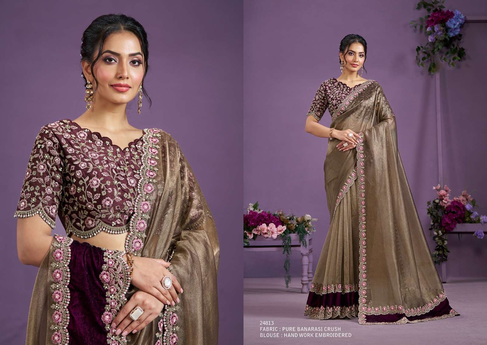 WEDDING SEASON DESIGNER WEAR HEAVY SATIN SILK BEIGE SAREE COLLECTION SM MHTSV 24813