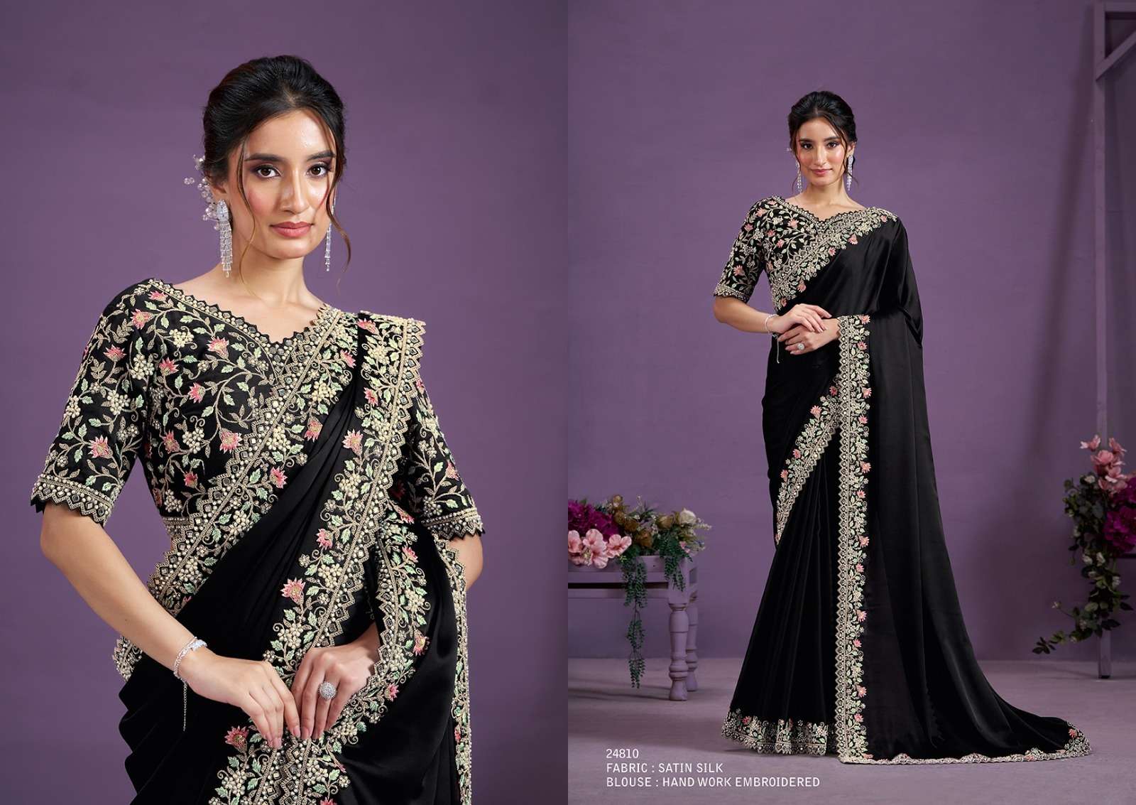 WEDDING SEASON DESIGNER WEAR HEAVY SATIN SILK BLACK SAREE COLLECTION SM MHTSV 24810