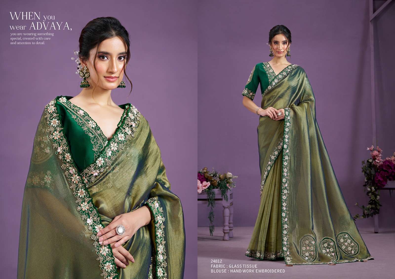 WEDDING SEASON DESIGNER WEAR HEAVY SATIN SILK GREEN SAREE COLLECTION SM MHTSV 24812