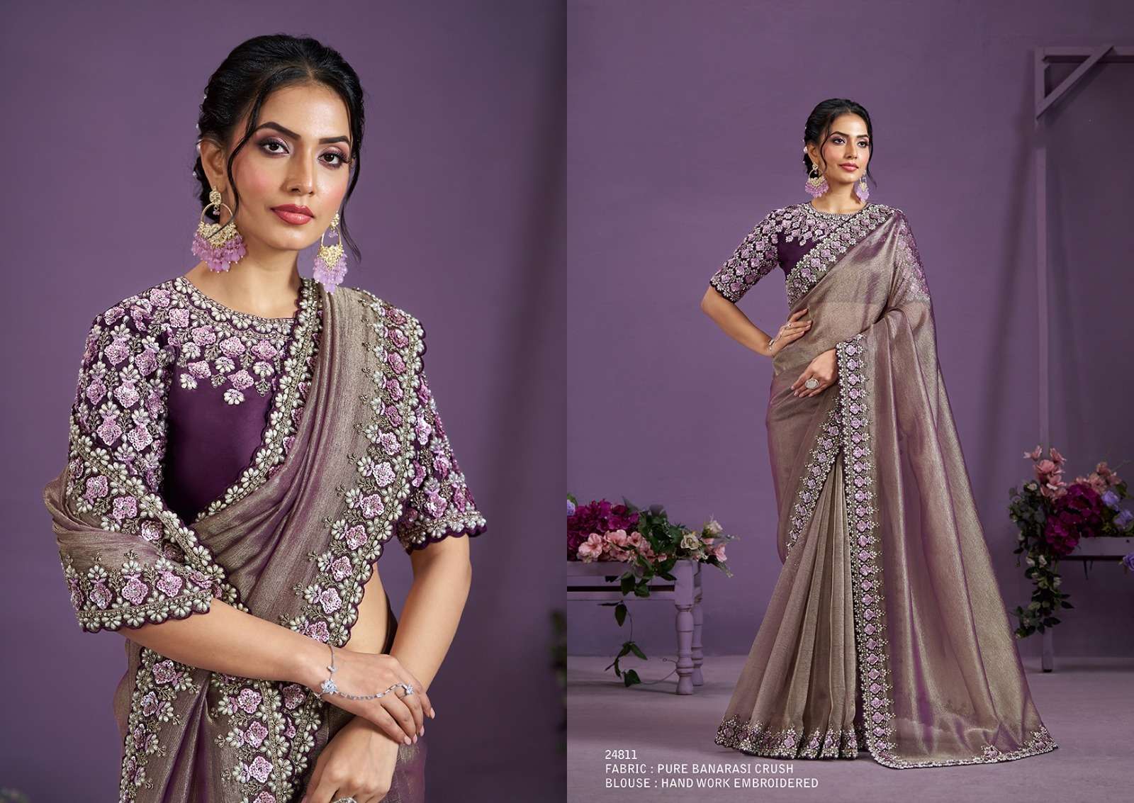 WEDDING SEASON DESIGNER WEAR HEAVY SATIN SILK GREY SAREE COLLECTION SM MHTSV 24811