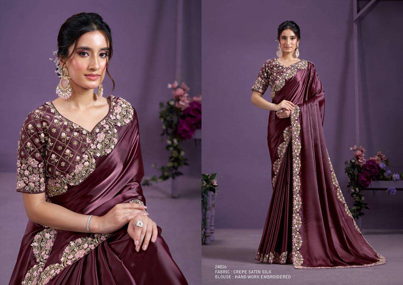 WEDDING SEASON DESIGNER WEAR HEAVY SATIN SILK MAROON SAREE COLLECTION SM MHTSV 24816