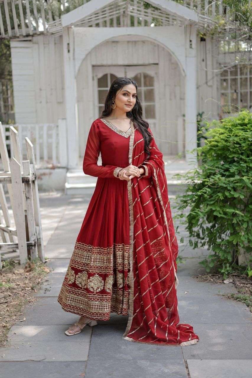 DESIGNER FANCY FAUX BLOOMING RED ANARKALI SALWAR SUIT NEW COLLECTION LV 9150