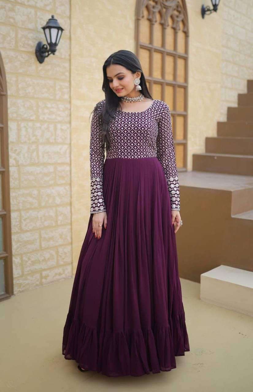 DESIGNER FANCY FAUX BLOOMING WINE ANARKALI SALWAR SUIT NEW COLLECTION LV 9122