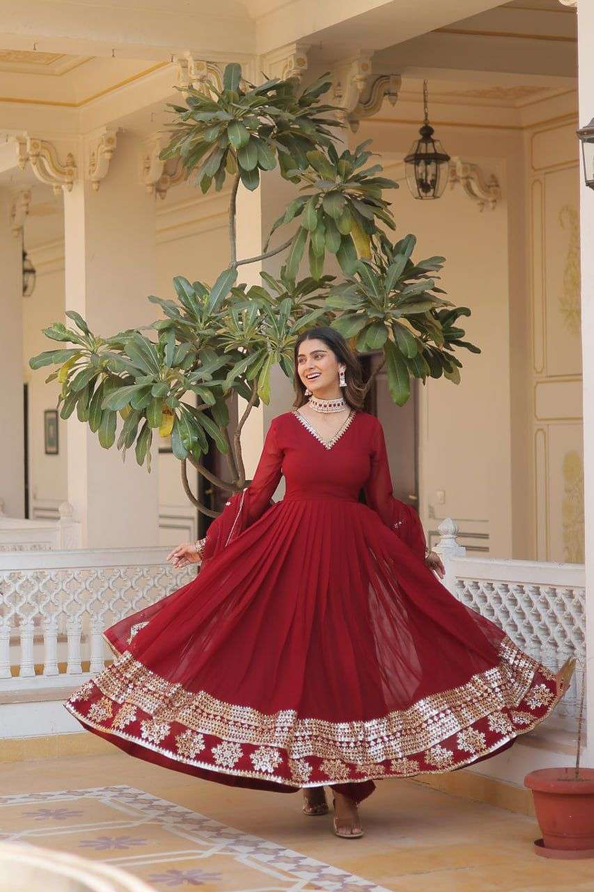 DESIGNER FANCY GEORGETTE MAROON ANARKALI SALWAR SUIT NEW COLLECTION LV 9166 C