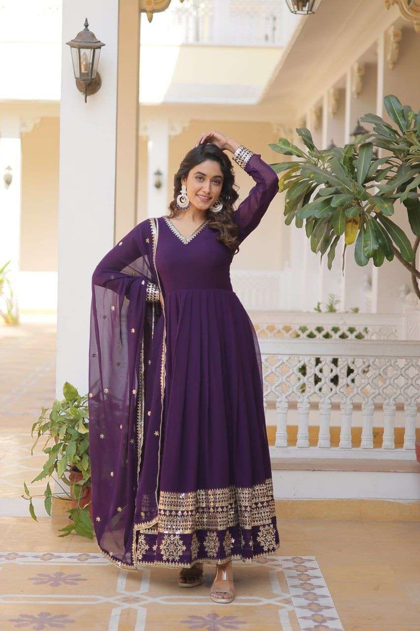 DESIGNER FANCY GEORGETTE PURPLE ANARKALI SALWAR SUIT NEW COLLECTION LV 9166 B