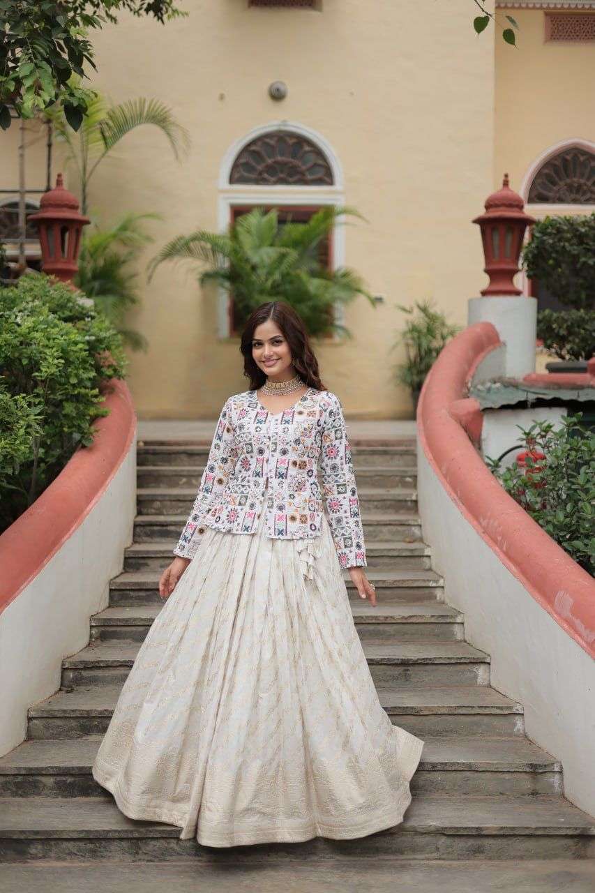 DESIGNER FANCY KOTI WITH WHITE ANARKALI SKIRT LEHENGA COLLECTION LV 7127