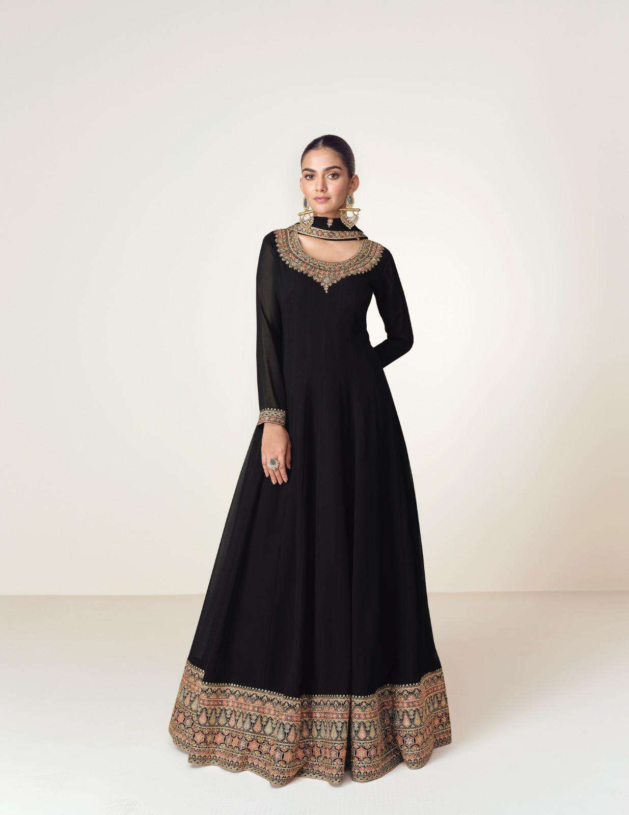 DESIGNER FANCY WEDDING PARTY WEAR BLACK GEORGETTE ANARKALI GOWN SALWAR SUIT AF VIRASAT 10130