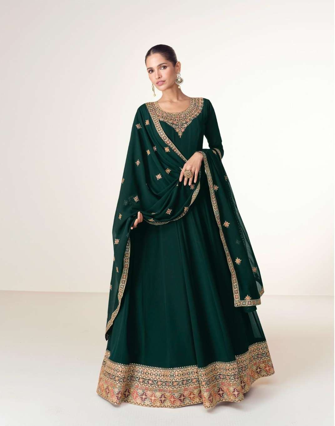 DESIGNER FANCY WEDDING PARTY WEAR GREEN GEORGETTE ANARKALI GOWN SALWAR SUIT AF VIRASAT 10128