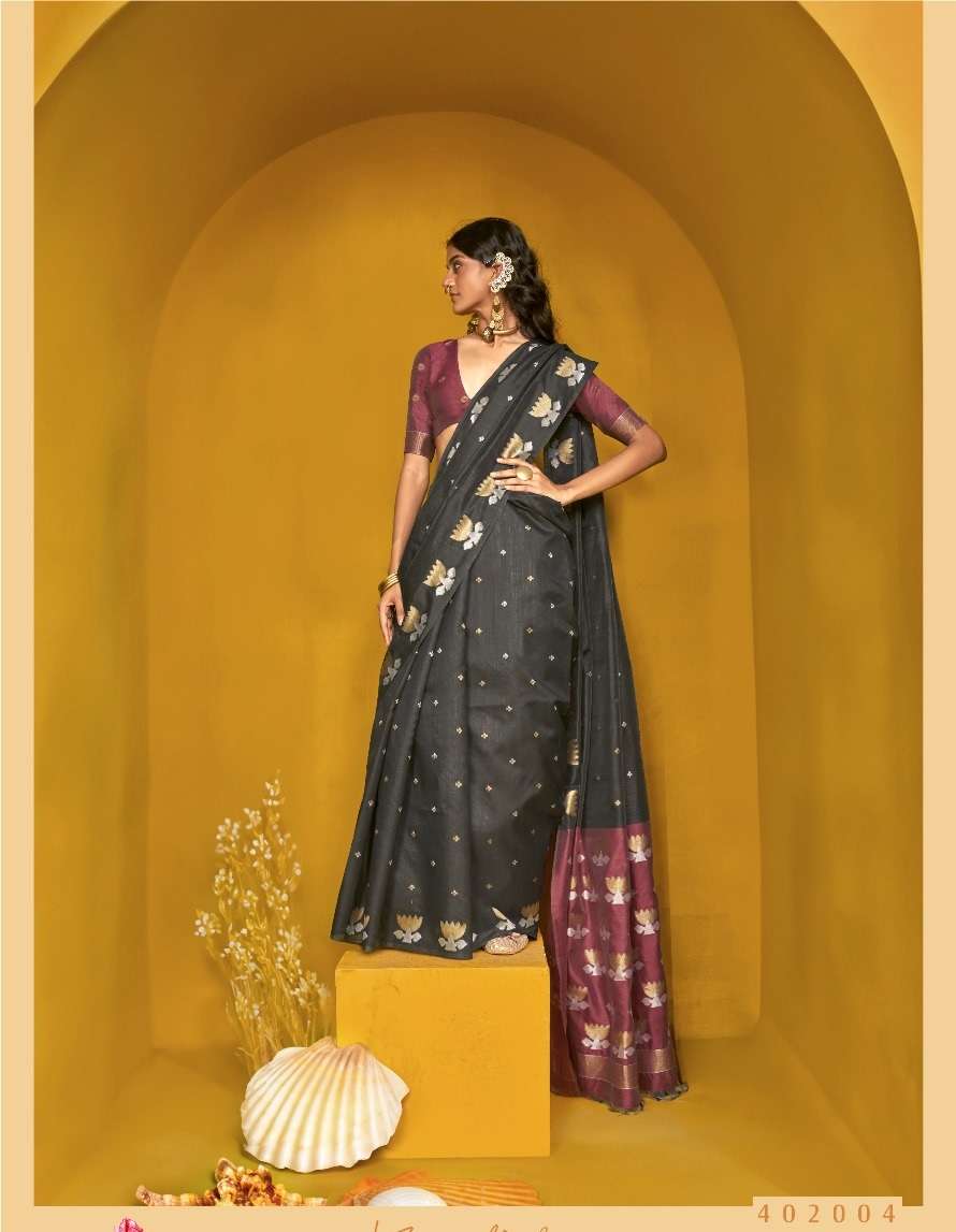 DESIGNER FANCY WEDDING PARTY WEAR INDIAN BLACK SILK SAREE COLLECTION SM RJT 402004