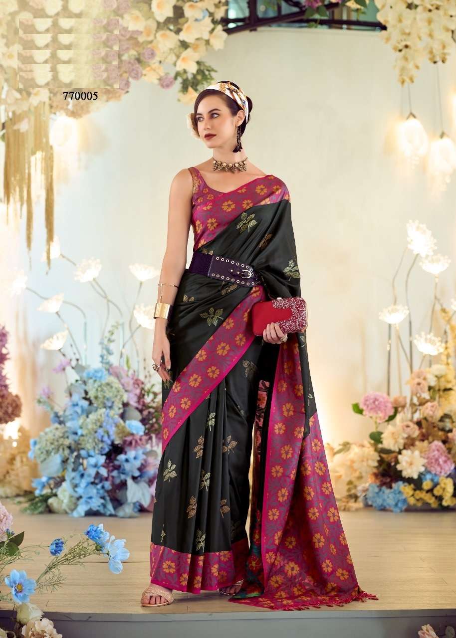 DESIGNER FANCY WEDDING PARTY WEAR INDIAN BLACK SILK SAREE COLLECTION SM RJPTH 770005