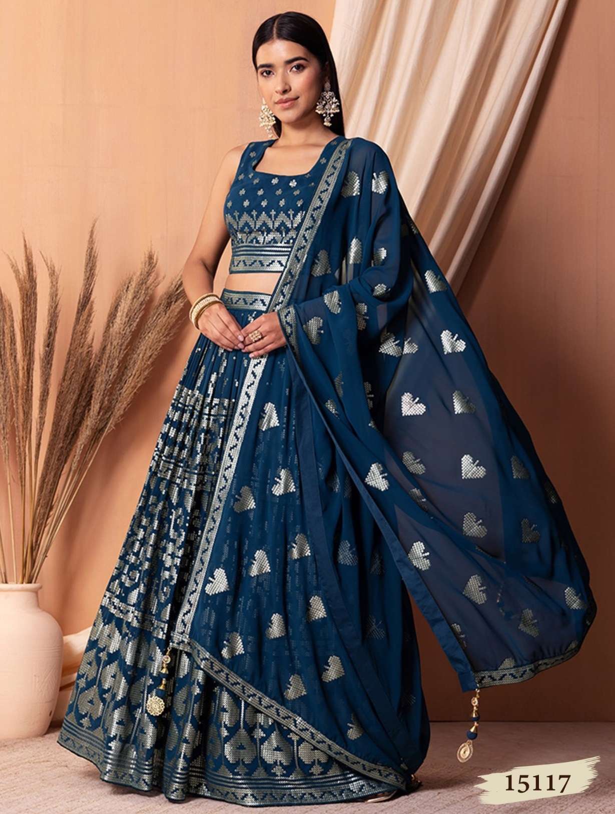 DESIGNER FANCY WEDDING PARTY WEAR INDIAN BLUE GEORGETTE LEHENGA CHOLI WITH DUPATTA ZC 15117