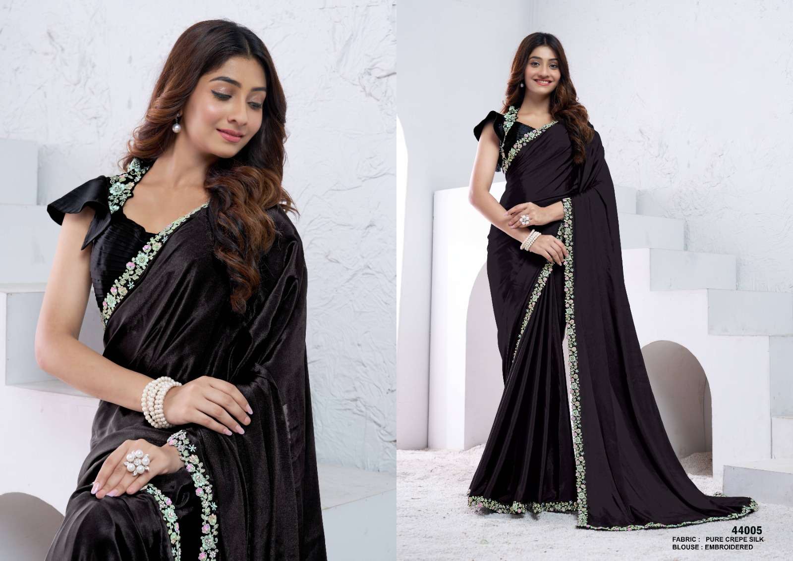 DESIGNER FANCY WEDDING PARTY WEAR INDIAN FANCY BLACK SILK SAREE COLLECTION NVN MAHOTSAV 44005