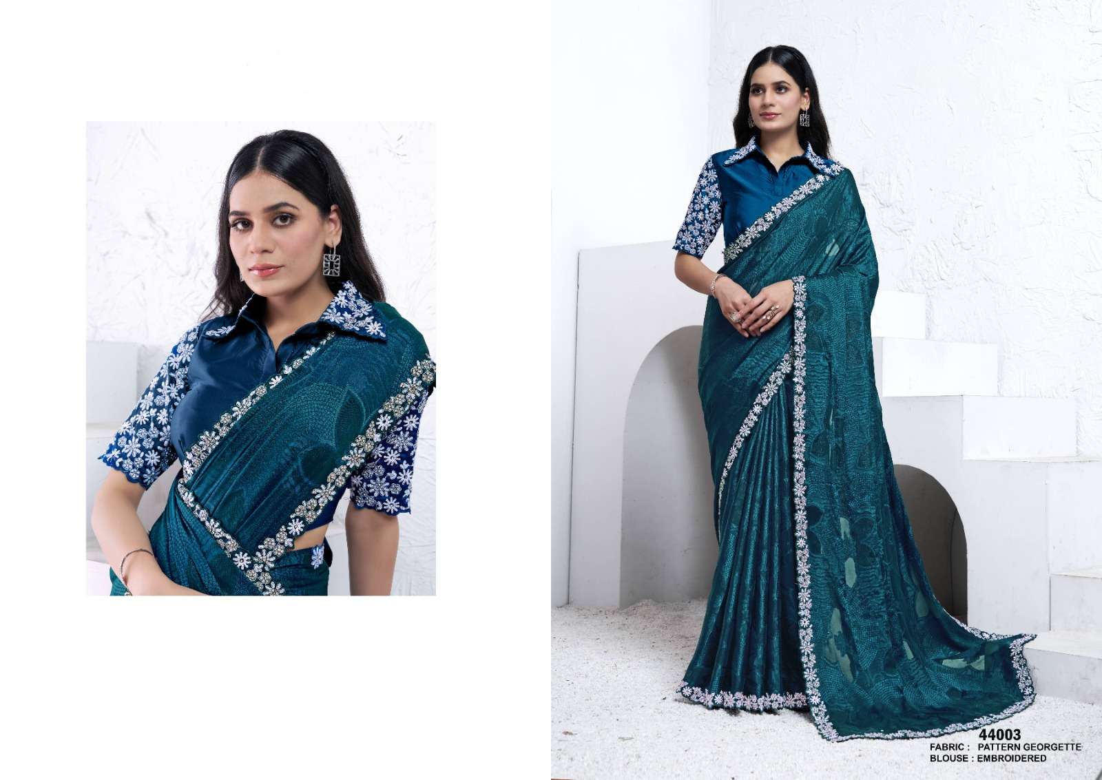 DESIGNER FANCY WEDDING PARTY WEAR INDIAN FANCY BLUE SILK SAREE COLLECTION NVN MAHOTSAV 44003