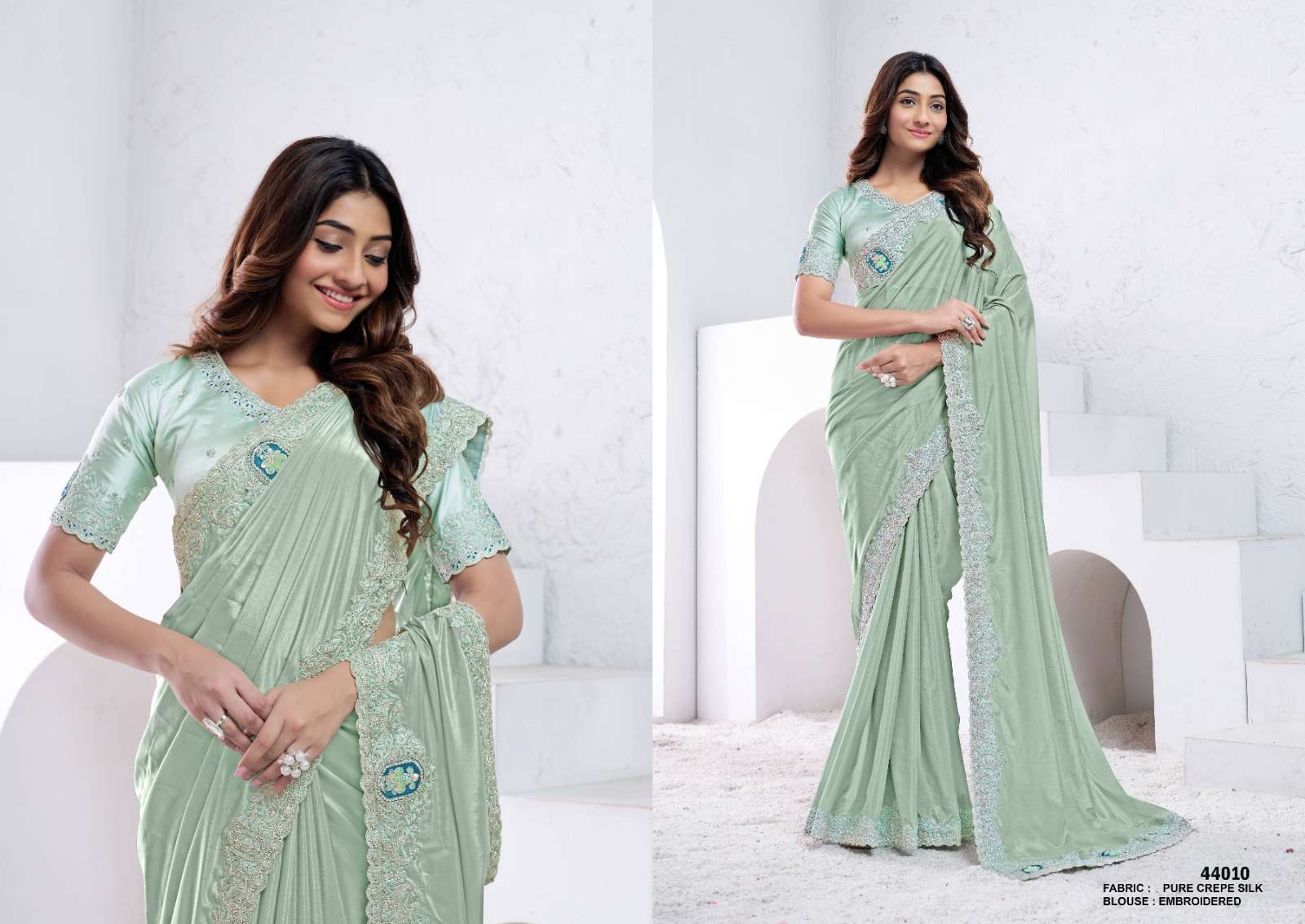 DESIGNER FANCY WEDDING PARTY WEAR INDIAN FANCY GREEN SILK SAREE COLLECTION NVN MAHOTSAV 44010