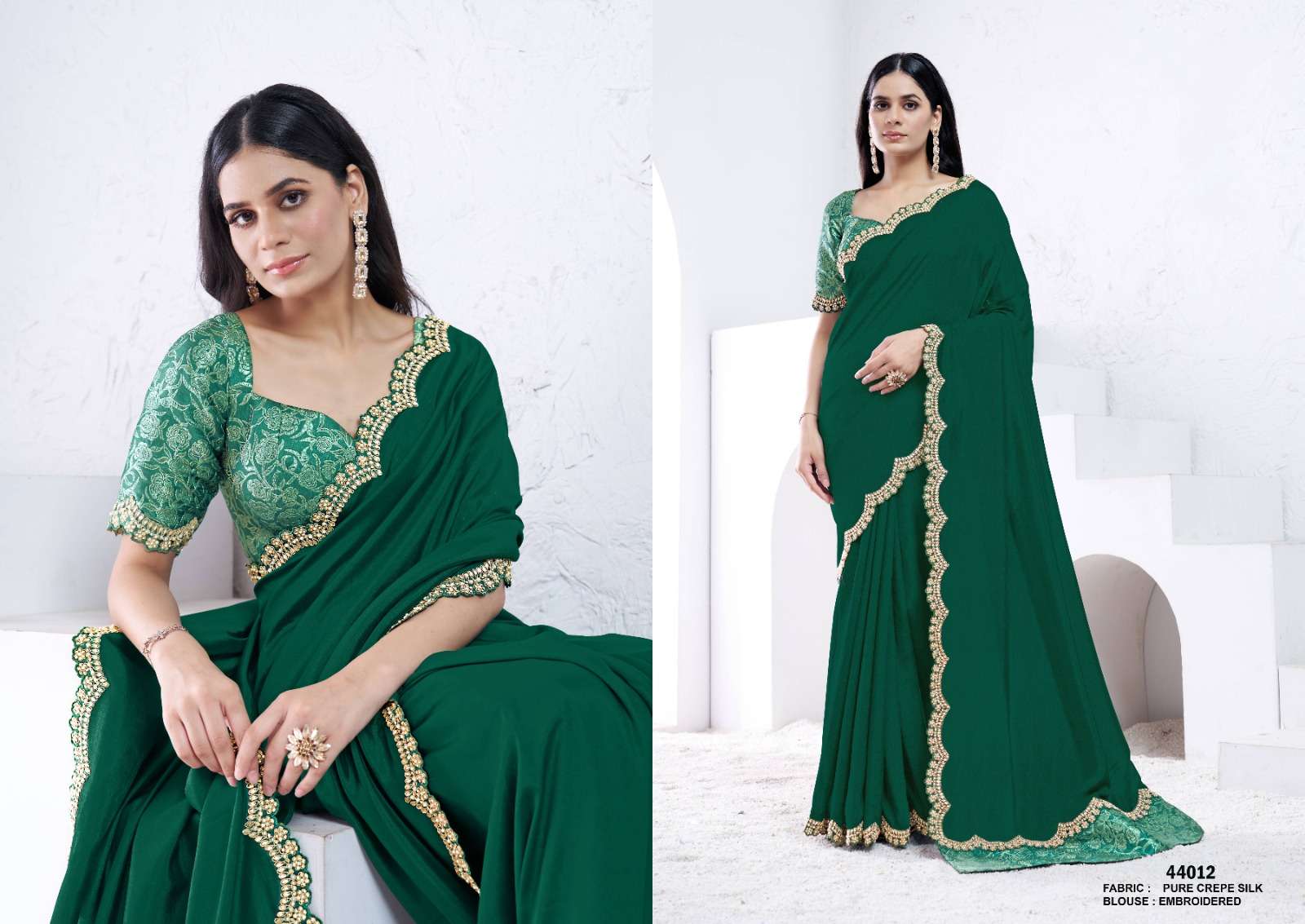 DESIGNER FANCY WEDDING PARTY WEAR INDIAN FANCY GREEN SILK SAREE COLLECTION NVN MAHOTSAV 44012