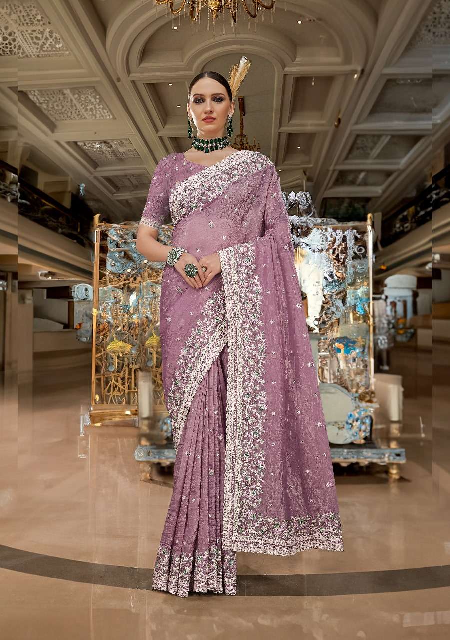 DESIGNER FANCY WEDDING PARTY WEAR INDIAN FANCY PINK SILK HAND WORK SAREE COLLECTION SM KALA JAMUN 1004