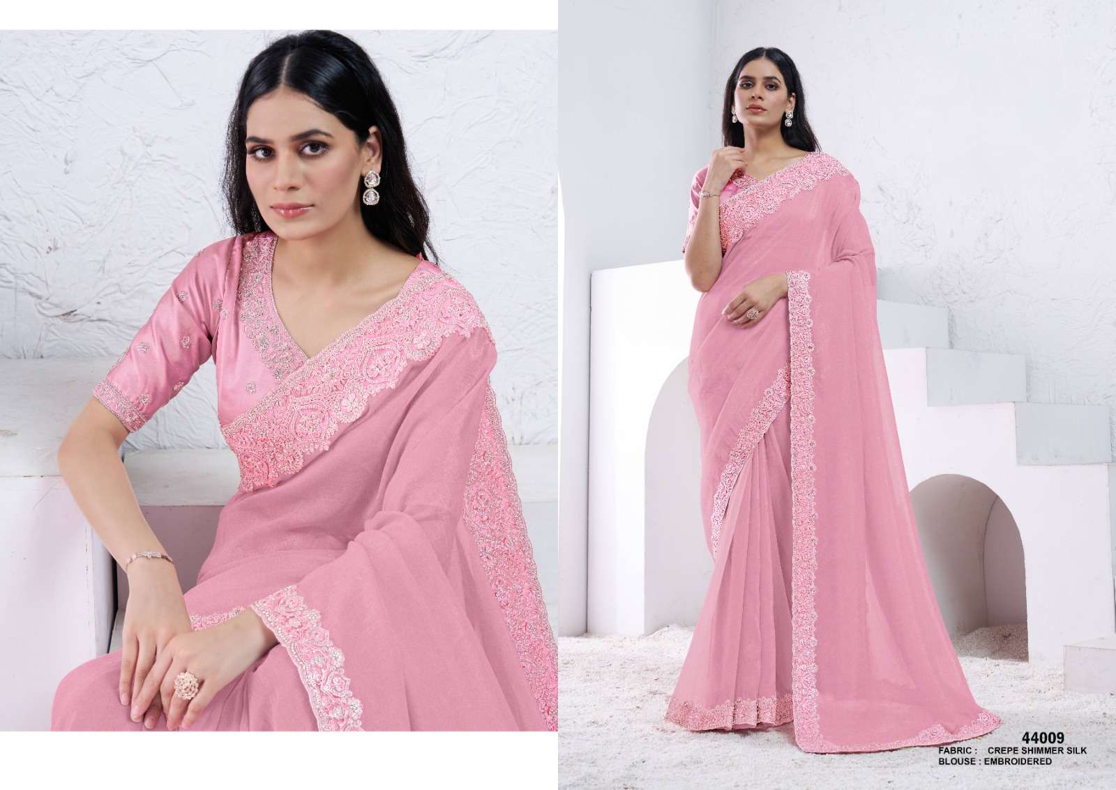 DESIGNER FANCY WEDDING PARTY WEAR INDIAN FANCY PINK SILK SAREE COLLECTION NVN MAHOTSAV 44009