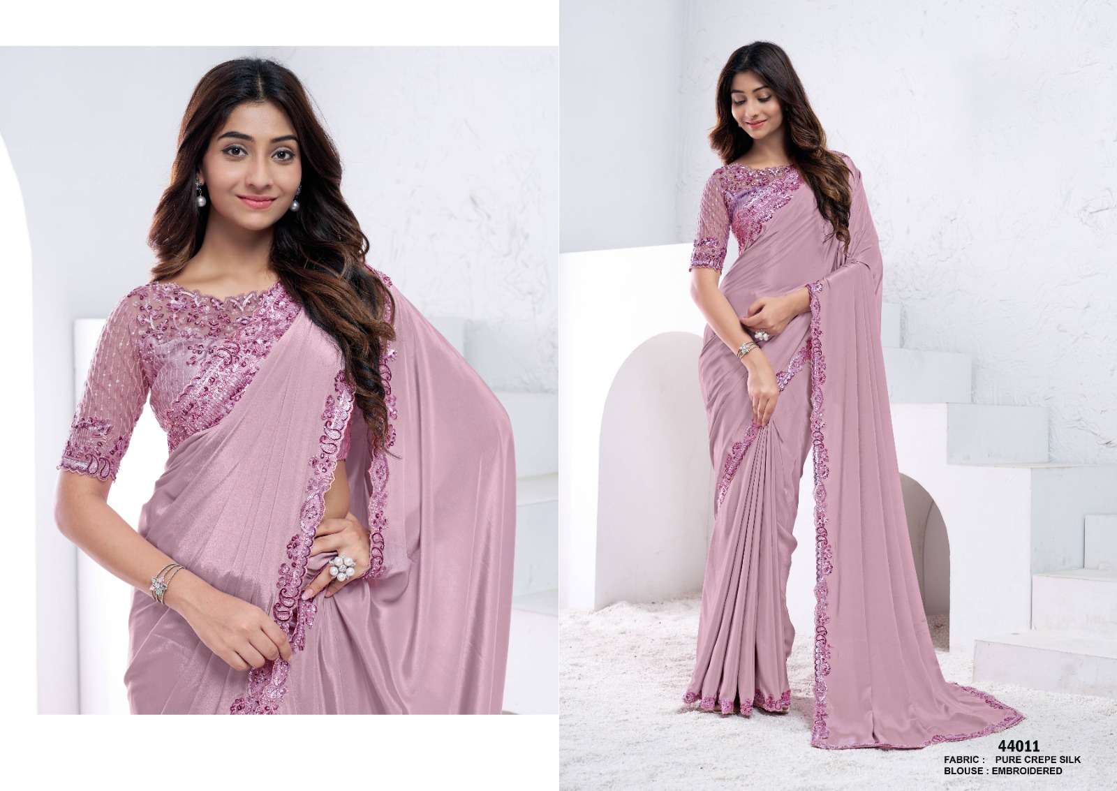 DESIGNER FANCY WEDDING PARTY WEAR INDIAN FANCY PINK SILK SAREE COLLECTION NVN MAHOTSAV 44011