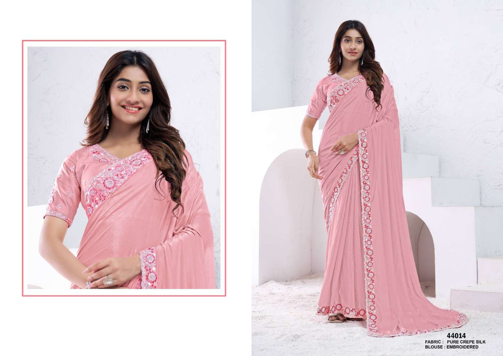 DESIGNER FANCY WEDDING PARTY WEAR INDIAN FANCY PINK SILK SAREE COLLECTION NVN MAHOTSAV 44014