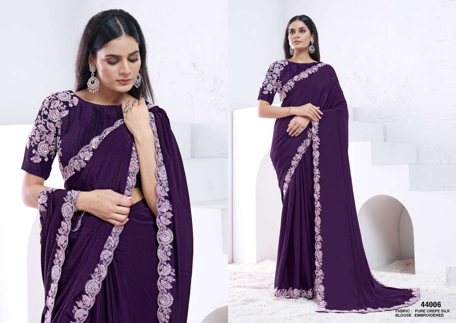 DESIGNER FANCY WEDDING PARTY WEAR INDIAN FANCY PURPLE SILK SAREE COLLECTION NVN MAHOTSAV 44006