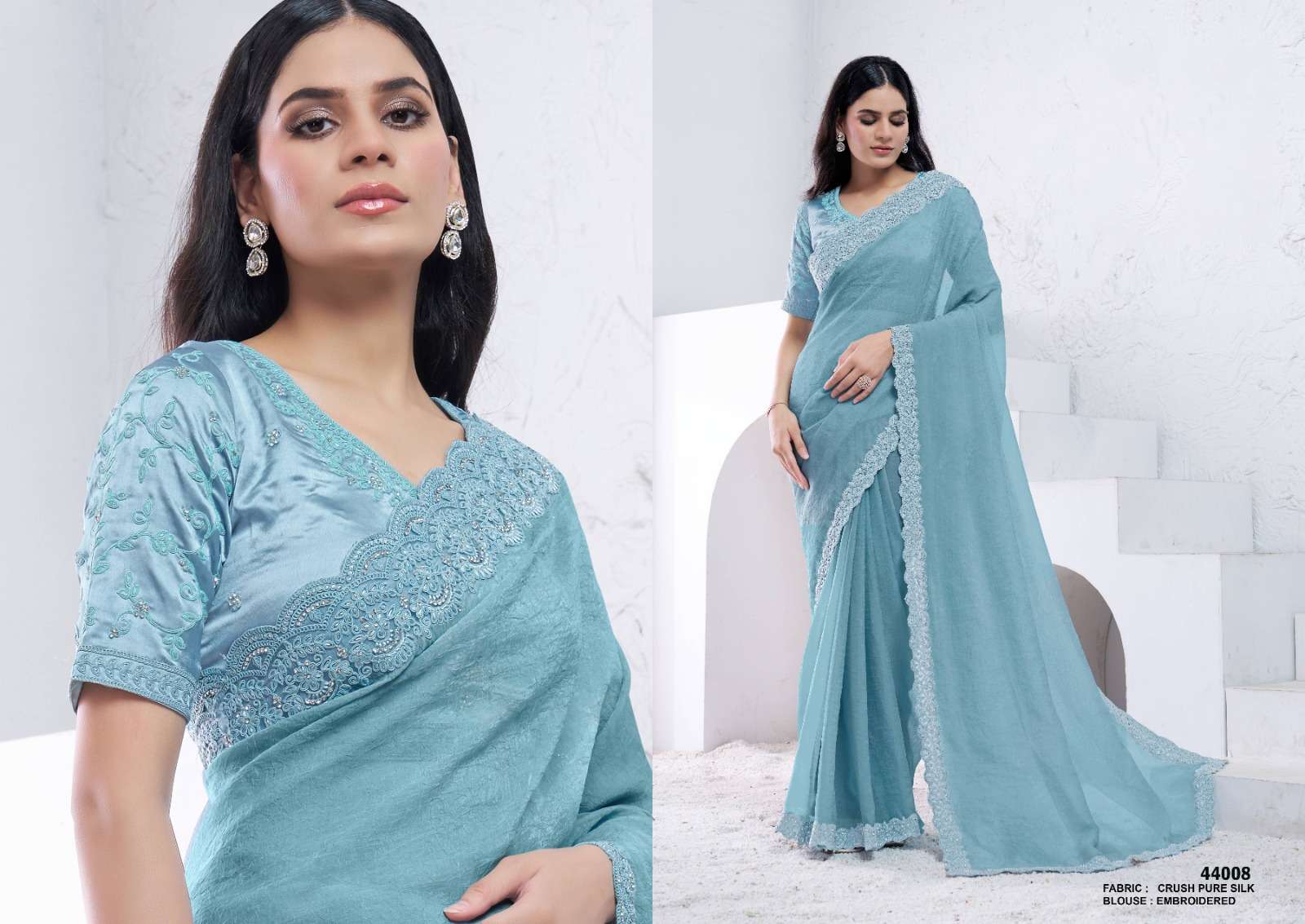 DESIGNER FANCY WEDDING PARTY WEAR INDIAN FANCY SKY BLUE SILK SAREE COLLECTION NVN MAHOTSAV 44008