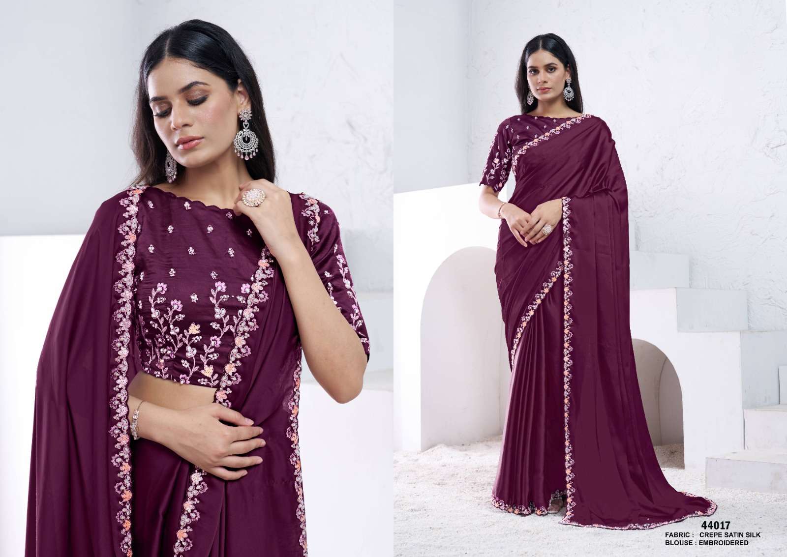 DESIGNER FANCY WEDDING PARTY WEAR INDIAN FANCY WINE SILK SAREE COLLECTION NVN MAHOTSAV 44017