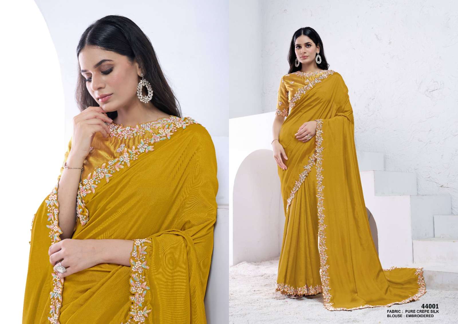 DESIGNER FANCY WEDDING PARTY WEAR INDIAN FANCY YELLOW SILK SAREE COLLECTION NVN MAHOTSAV 44001