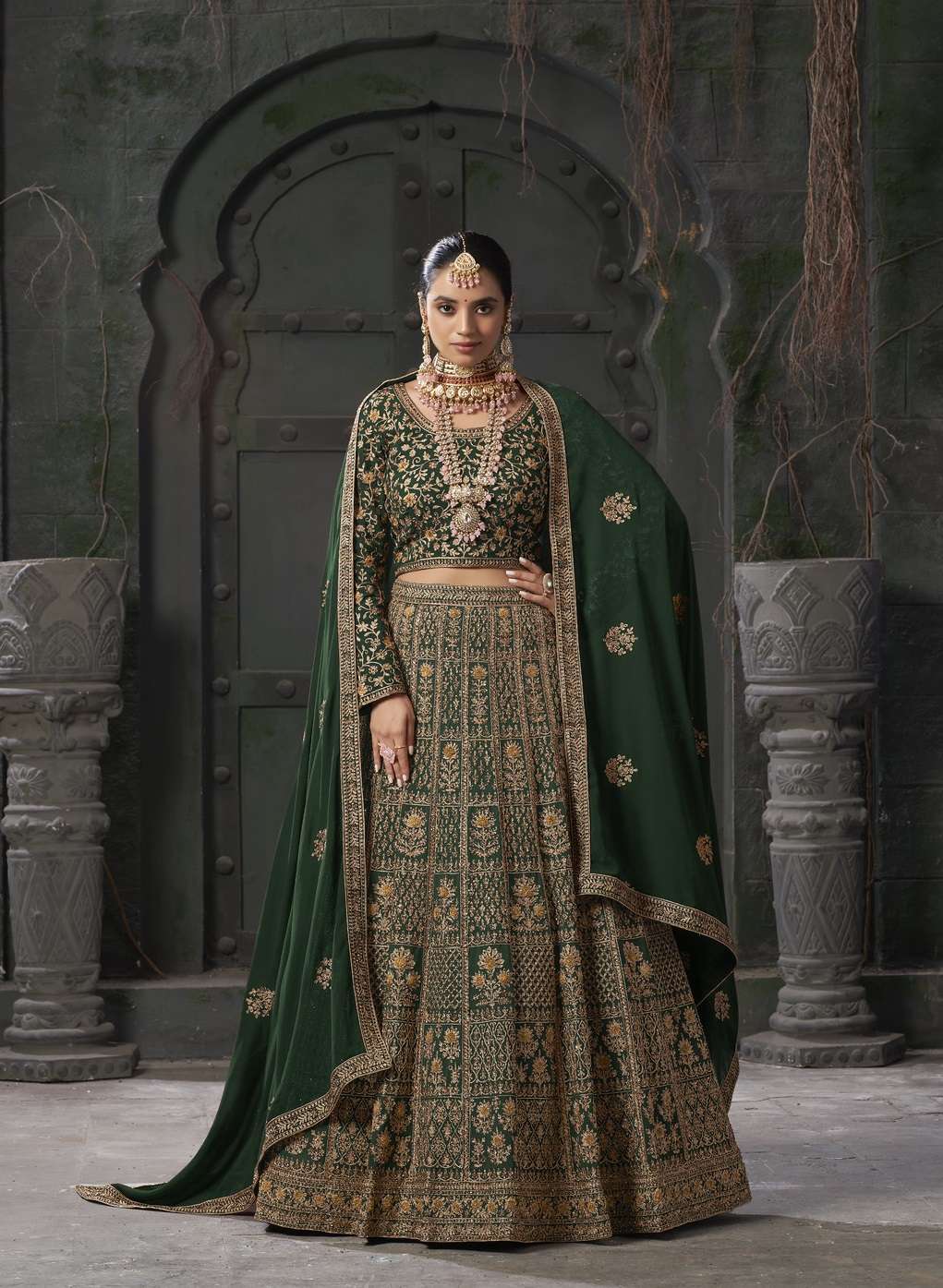 DESIGNER FANCY WEDDING PARTY WEAR INDIAN GEORGETTE GREEN BRIDAL LEHENGA CHOLI WITH DUPATTA SM ANTSH 12001A