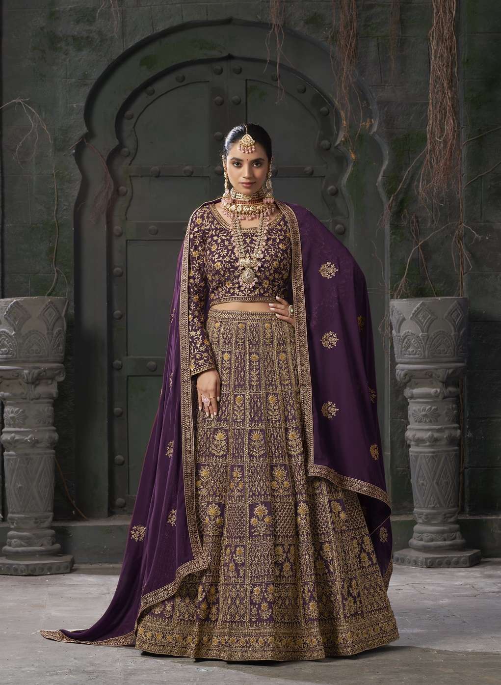 DESIGNER FANCY WEDDING PARTY WEAR INDIAN GEORGETTE PURPLE BRIDAL LEHENGA CHOLI WITH DUPATTA SM ANTSH 12001C