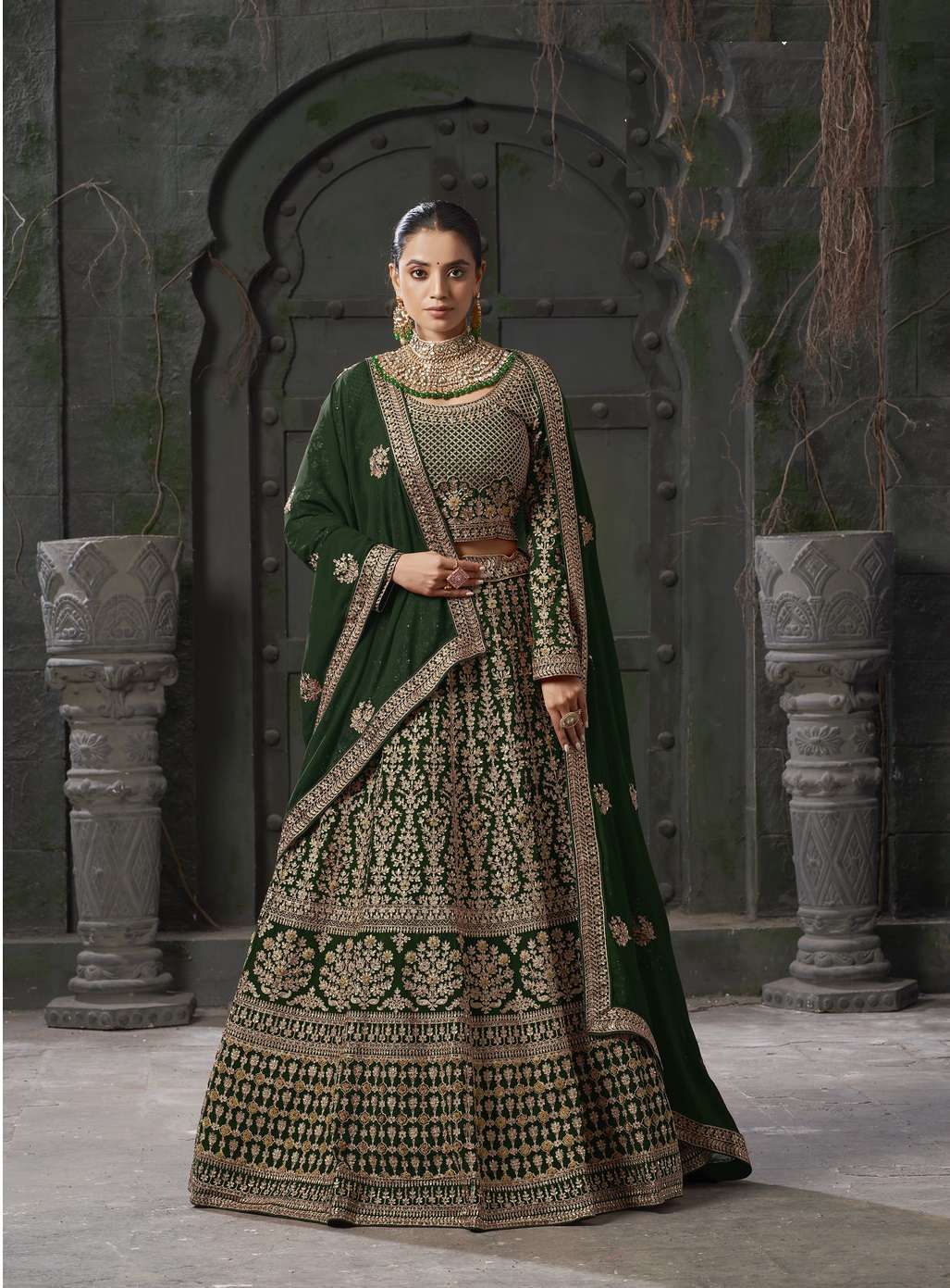 DESIGNER FANCY WEDDING PARTY WEAR INDIAN GEORGETTE GREEN BRIDAL LEHENGA CHOLI WITH DUPATTA SM ANTSH 12002A