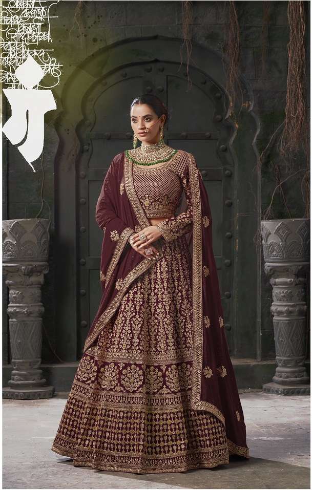 DESIGNER FANCY WEDDING PARTY WEAR INDIAN GEORGETTE MAROON BRIDAL LEHENGA CHOLI WITH DUPATTA SM ANTSH 12002B