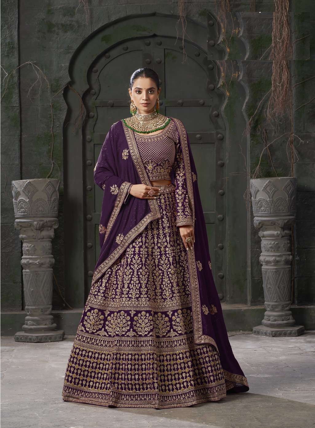 DESIGNER FANCY WEDDING PARTY WEAR INDIAN GEORGETTE PURPLE BRIDAL LEHENGA CHOLI WITH DUPATTA SM ANTSH 12002C