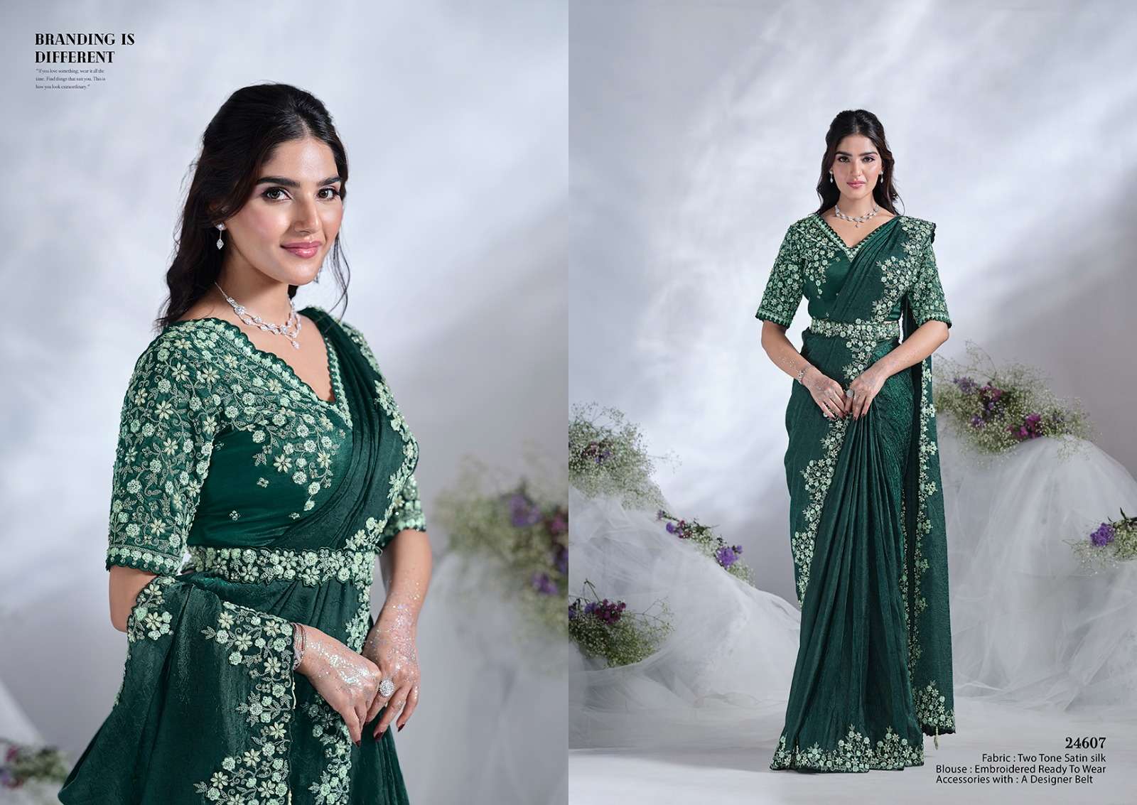 DESIGNER FANCY WEDDING PARTY WEAR INDIAN GREEN SARTIN SILK SAREE COLLECTION NVN MAHTSAV 24607