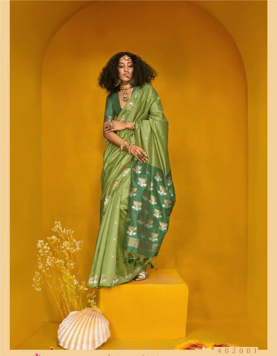 DESIGNER FANCY WEDDING PARTY WEAR INDIAN GREEN SILK SAREE COLLECTION SM RJT 402001