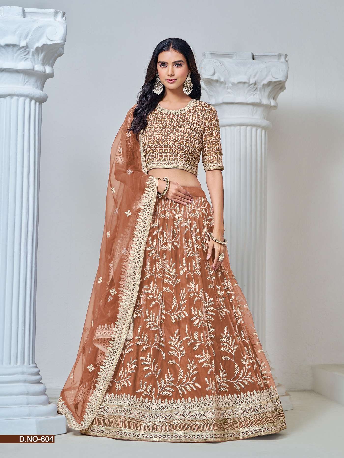 DESIGNER FANCY WEDDING PARTY WEAR INDIAN HEAVY NET ORANGE LEHENGA CHOLI WITH DUPATTA ANY MEHVISH 604