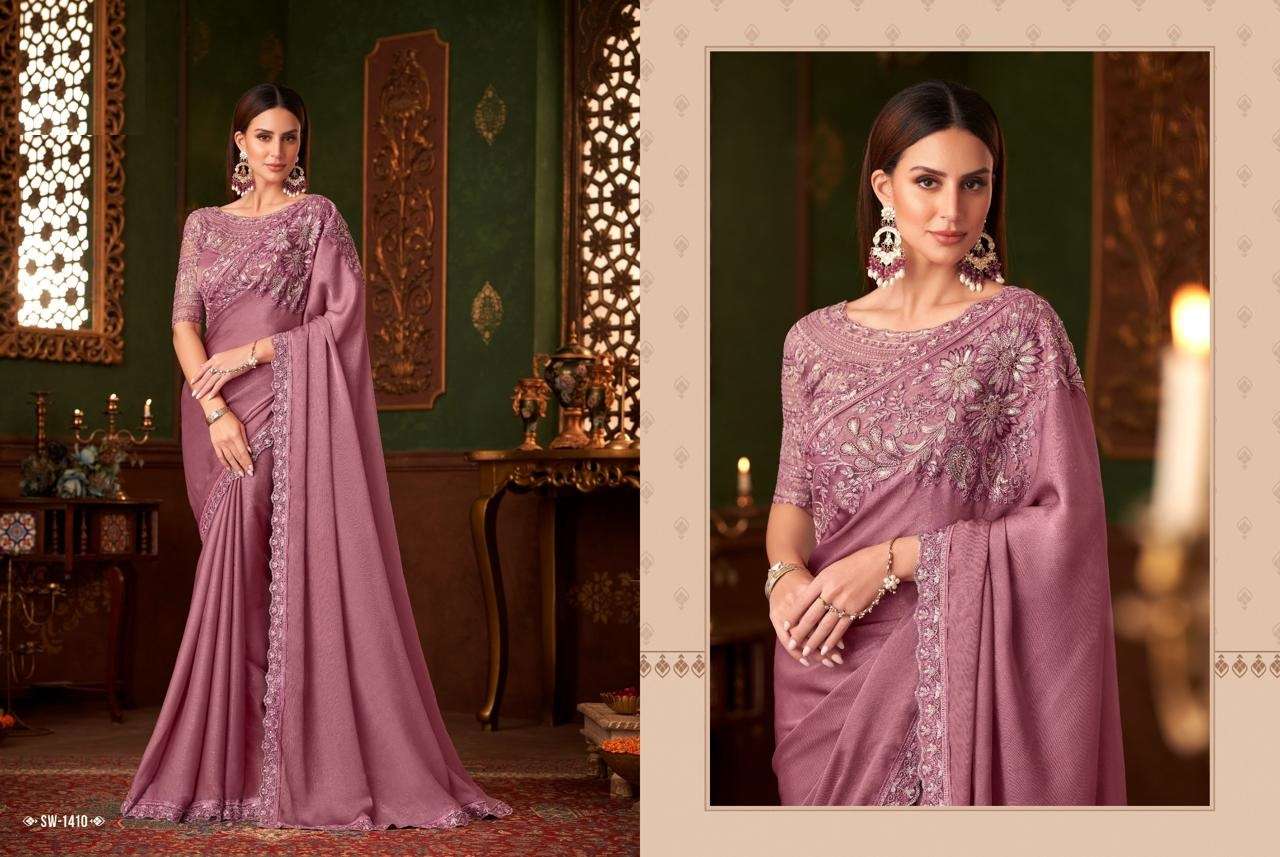 DESIGNER FANCY WEDDING PARTY WEAR INDIAN PINK SARTIN SILK SAREE COLLECTION SM TFH 1410