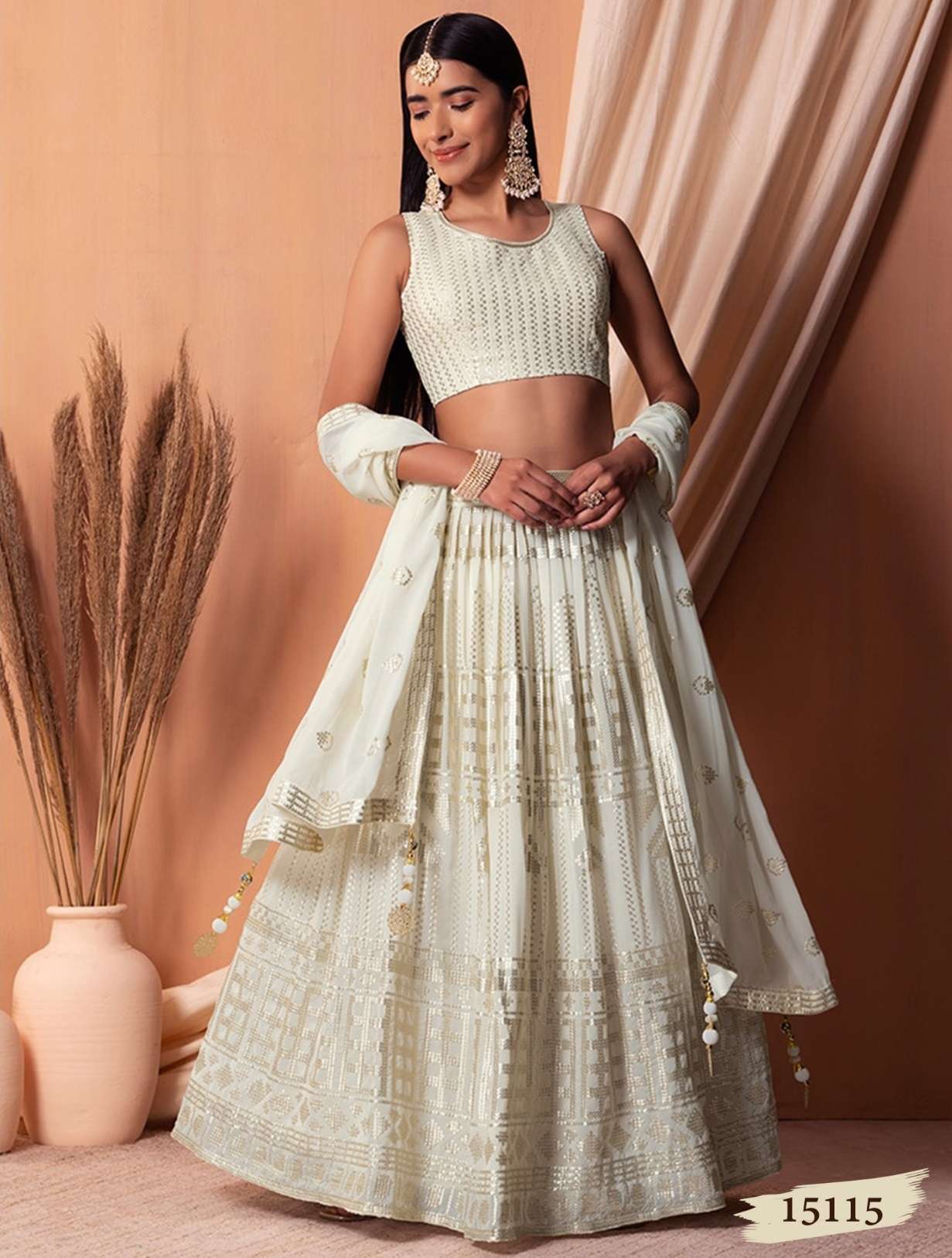 DESIGNER FANCY WEDDING PARTY WEAR INDIAN WHITE GEORGETTE LEHENGA CHOLI WITH DUPATTA ZC 15115