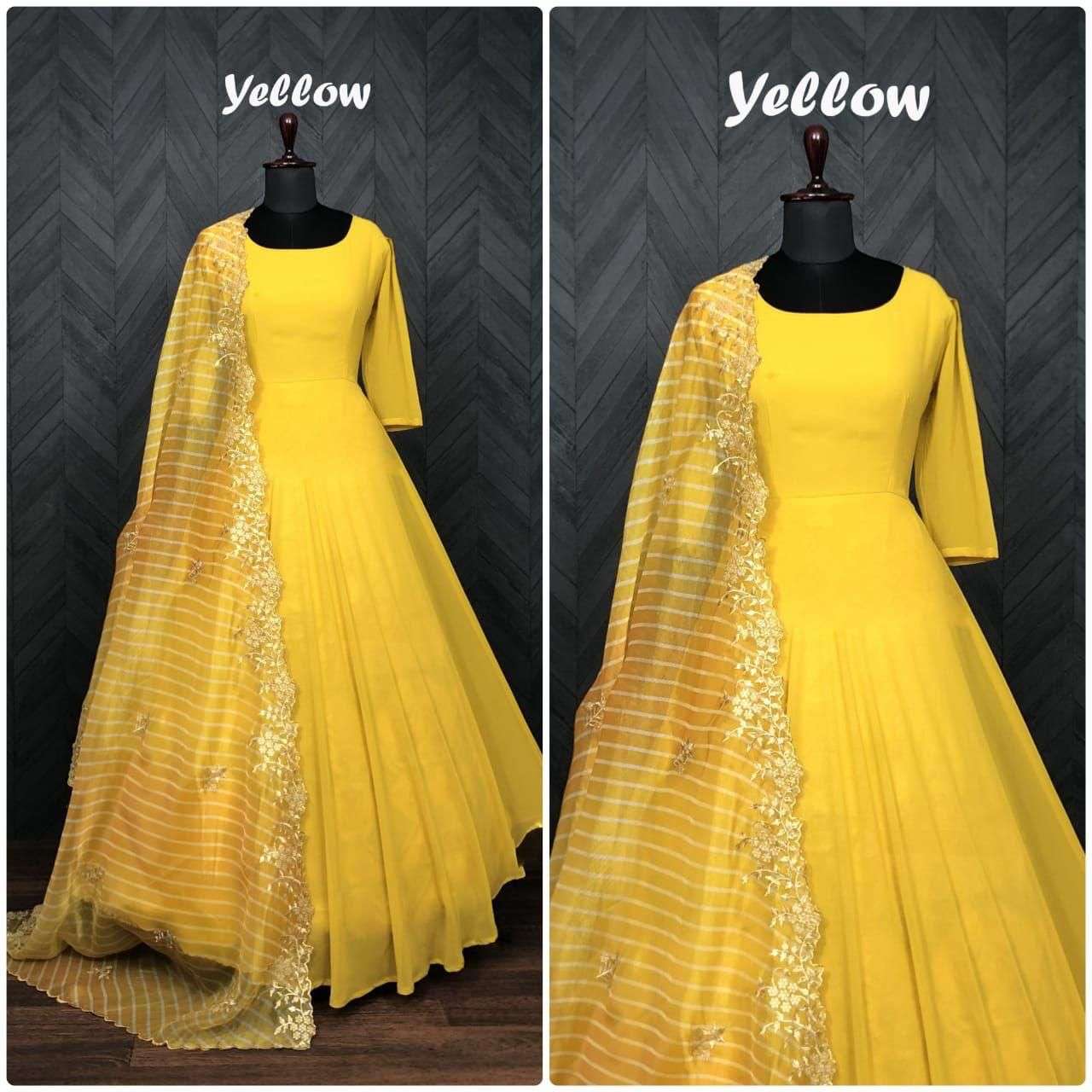 DESIGNER FANCY WEDDING PARTY WEAR YELLOW COLOR BEUTIFUL ANARKALI GOWN LV 9048
