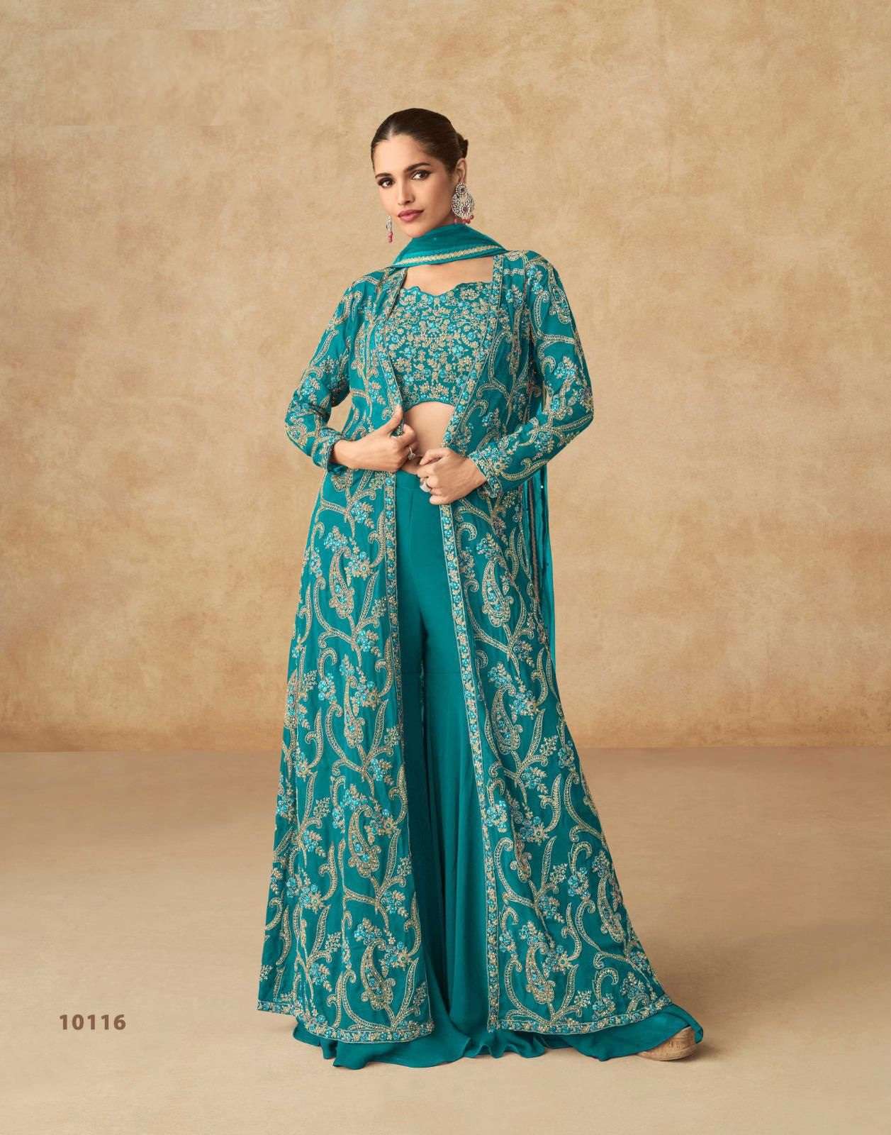 DESIGNER WEDDING PARTY WEAR REAL GEORGETTE BLUE GREEN KOTI LEHENGA SKIRT STYLE SALWAR SUIT AF PURPLE 10116