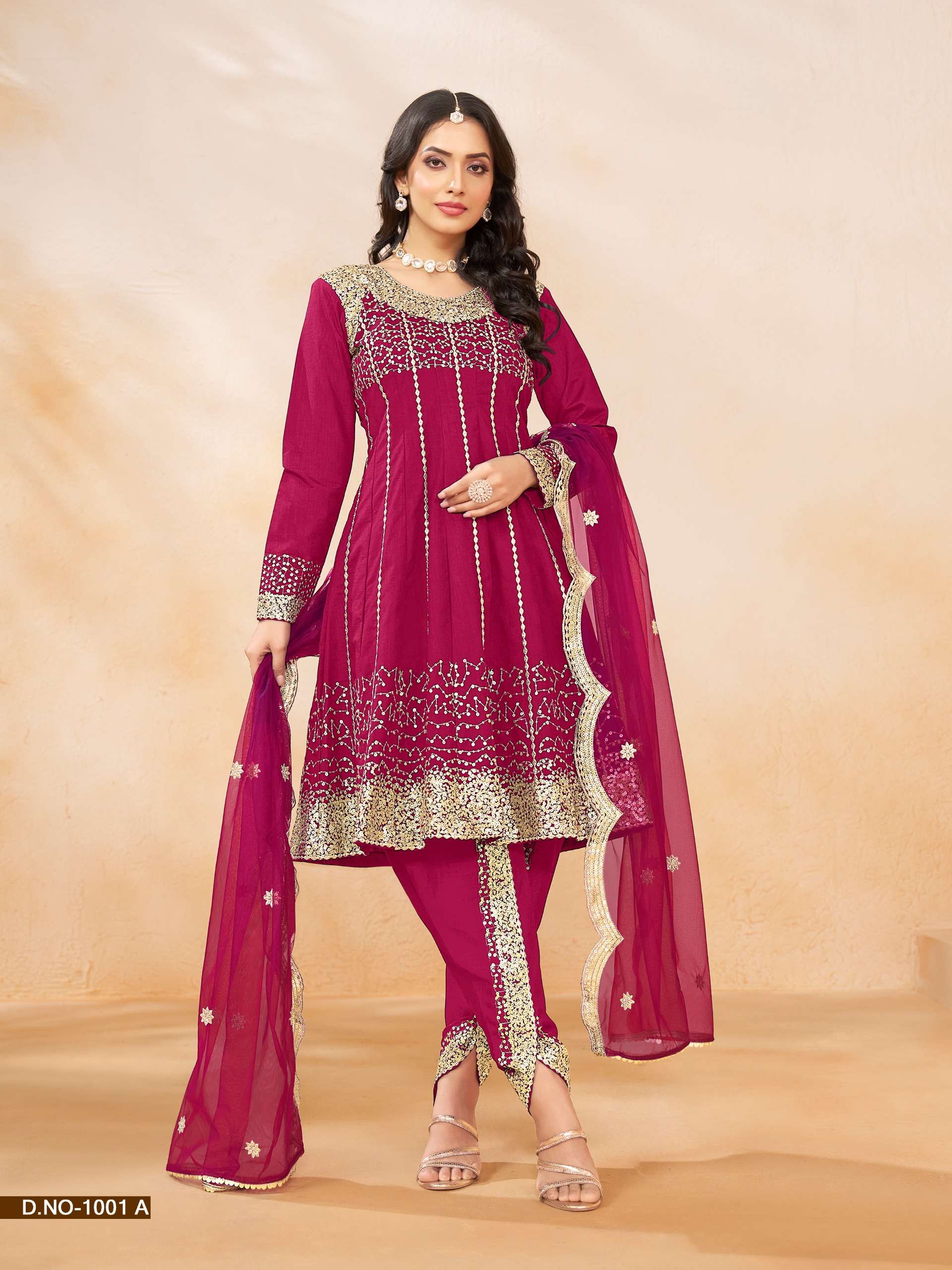 INDIAN DESIGNER FANCY WEDDING PARTY WEAR ART SILK RANI PINK DHOTI PATIYALA SALWAR SUIT ANY ABIDA 1001 A