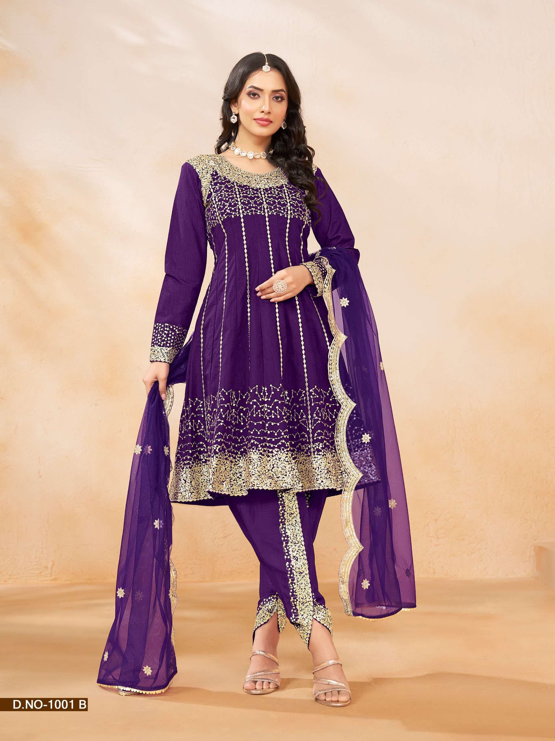 INDIAN DESIGNER FANCY WEDDING PARTY WEAR ART SILK PURPLE DHOTI PATIYALA SALWAR SUIT ANY ABIDA 1001 B