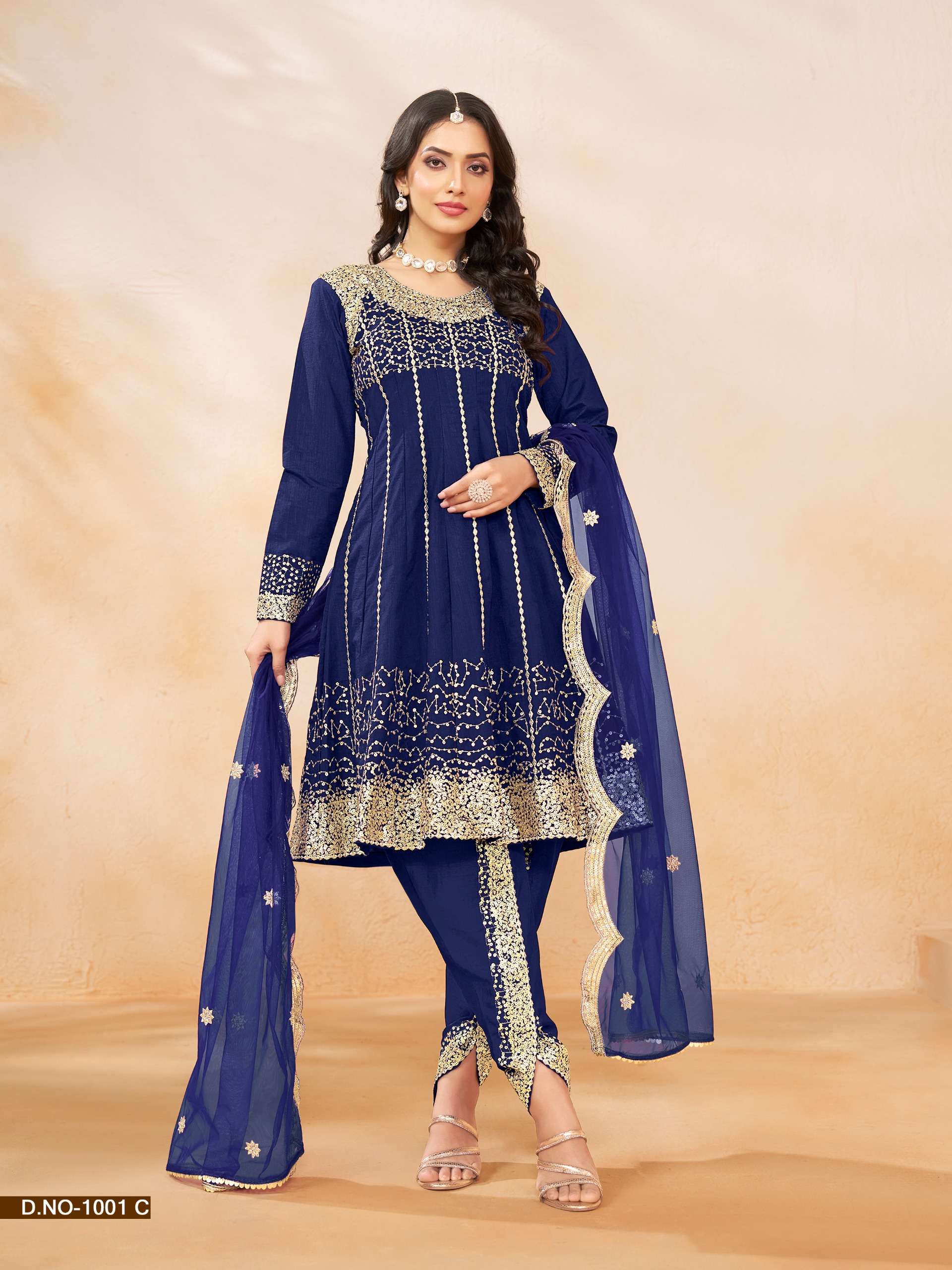 INDIAN DESIGNER FANCY WEDDING PARTY WEAR ART SILK BLUE DHOTI PATIYALA SALWAR SUIT ANY ABIDA 1001 C