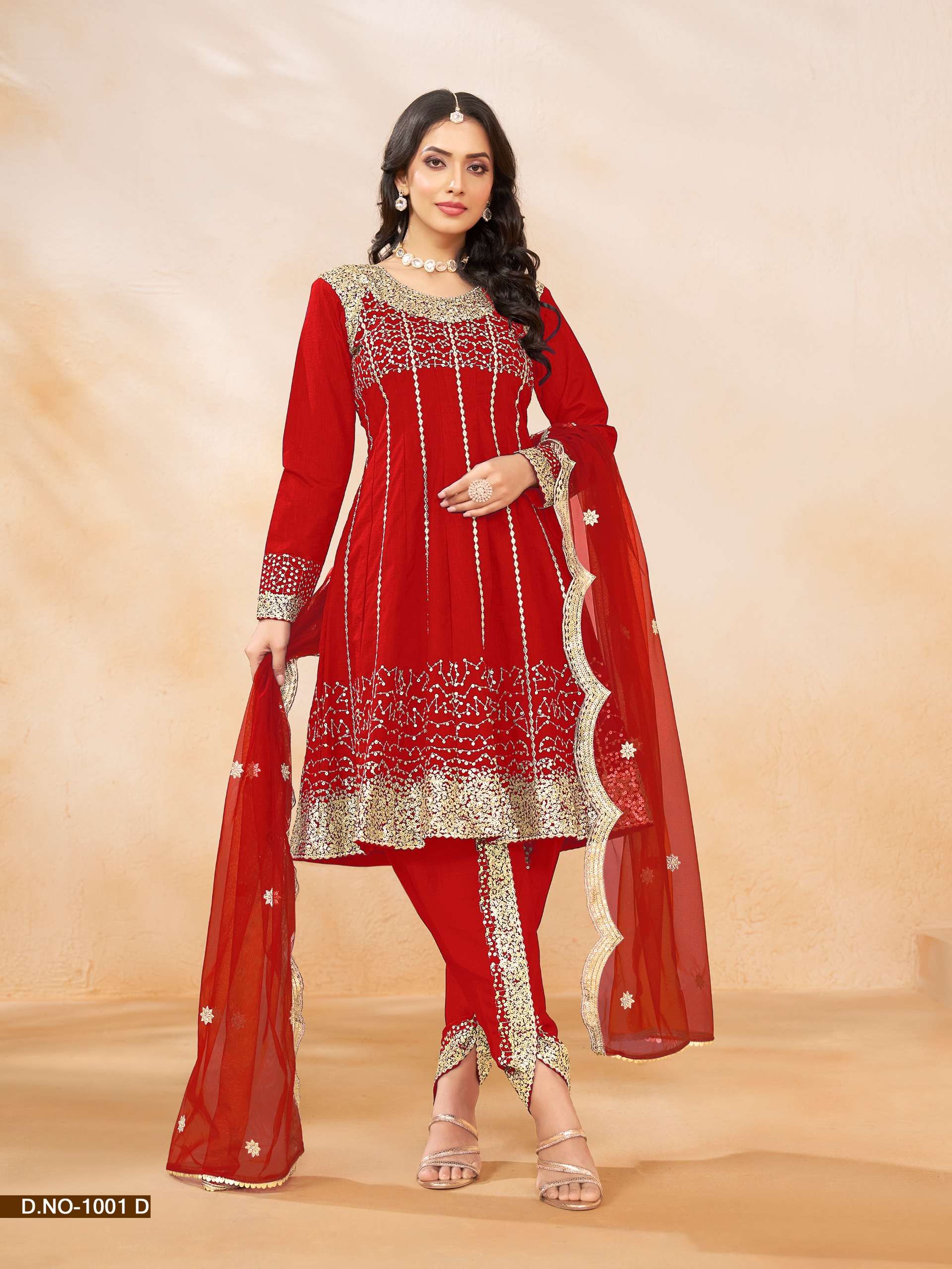 INDIAN DESIGNER FANCY WEDDING PARTY WEAR ART SILK RED DHOTI PATIYALA SALWAR SUIT ANY ABIDA 1001 D