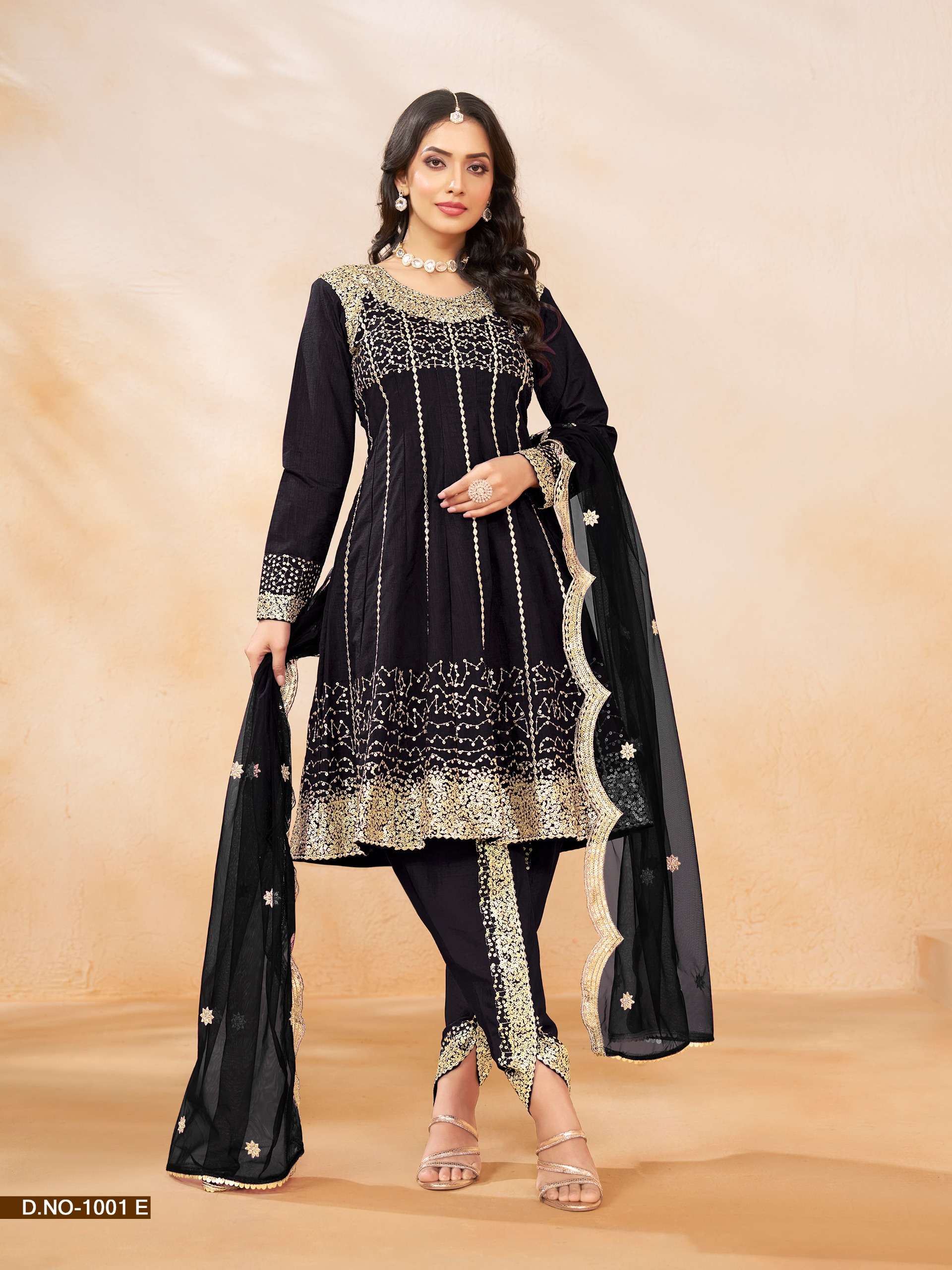 INDIAN DESIGNER FANCY WEDDING PARTY WEAR ART SILK BLACK DHOTI PATIYALA SALWAR SUIT ANY ABIDA 1001 E