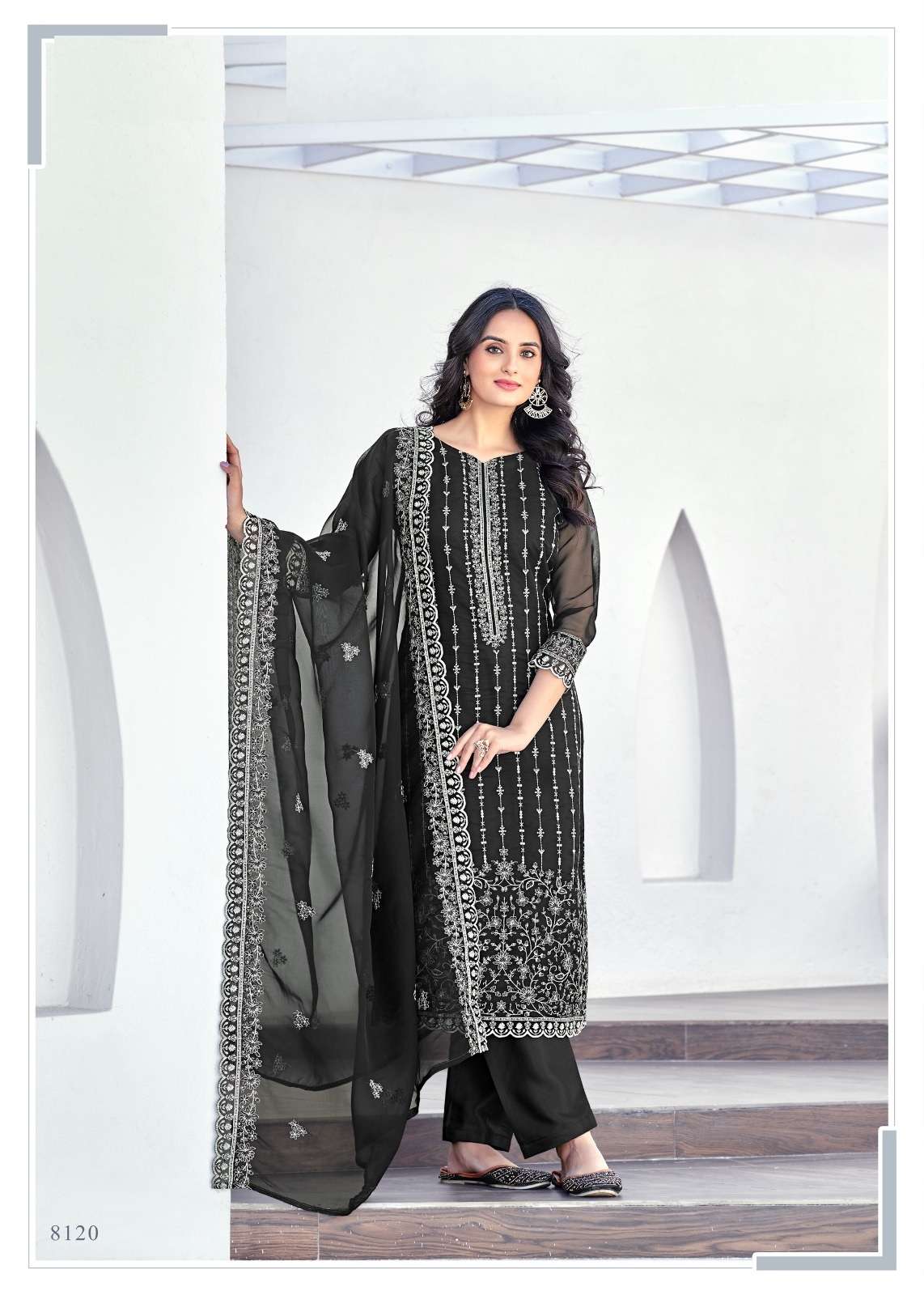 INDIAN PAKISTANI DESIGNER PARTY WEAR ORGANZA BLACK SALWAR SUIT NEW COLLECTION NVN BELA ERYA 8120