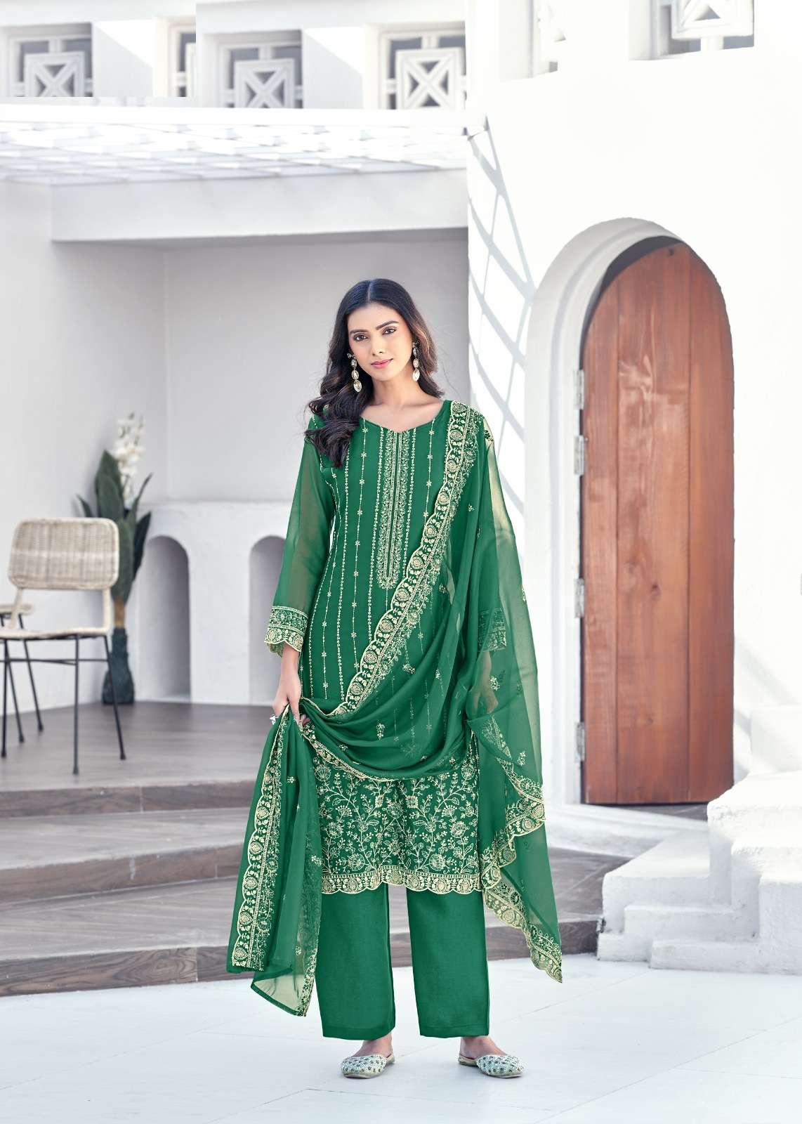 INDIAN PAKISTANI DESIGNER PARTY WEAR ORGANZA GREEN SALWAR SUIT NEW COLLECTION NVN BELA ERYA 8121