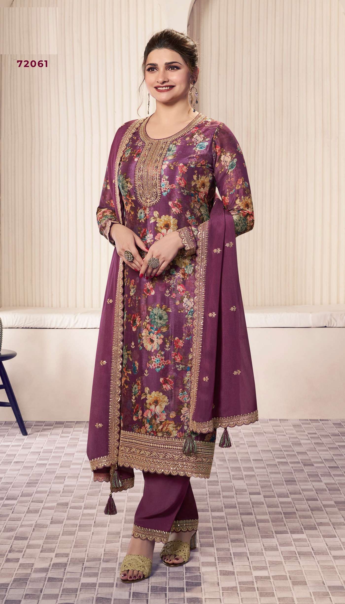 INDIAN PAKISTANI DESIGNER PARTY WEAR PRINTED DEEP PINK CHINON SALWAR SUIT NEW COLLECTION NVN VNY PAHAL 72061