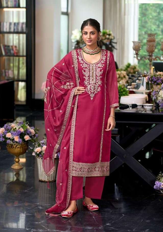 INDIAN PUNJABI DESIGNER PARTY WEAR PINK ORGANZA SALWAR SUIT NEW COLLECTION DST EBA MOON 1394